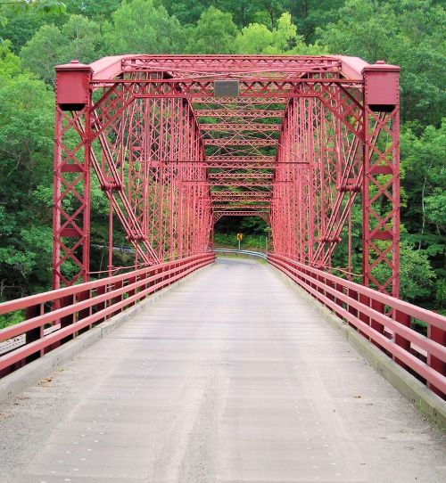 red bridge over river